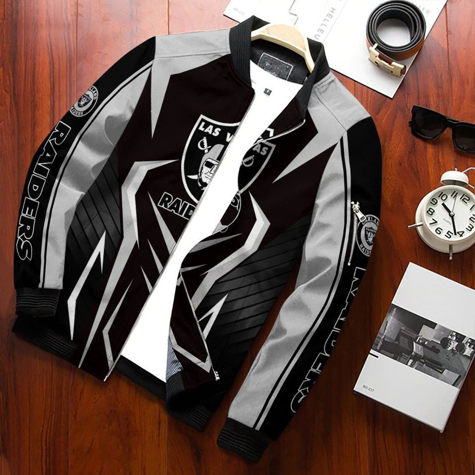 Las Vegas Raiders Football Team Bomber Jacket Full Zip Jacket For Nfl Fans Sport Varsity Style