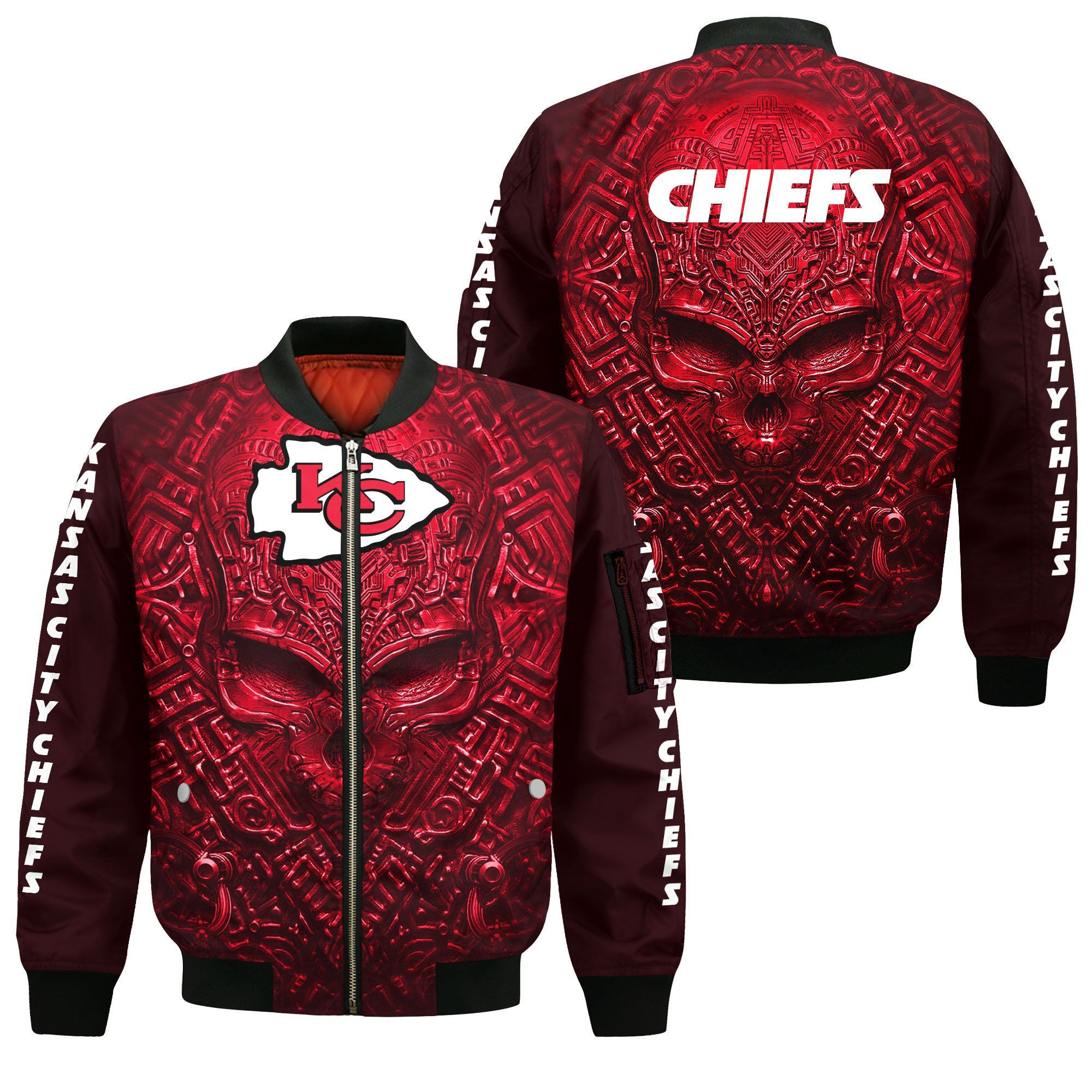 Kansas City Chiefs Football Team Bomber Jacket Full Zip Jacket For Nfl Fans Sport Classic Fit