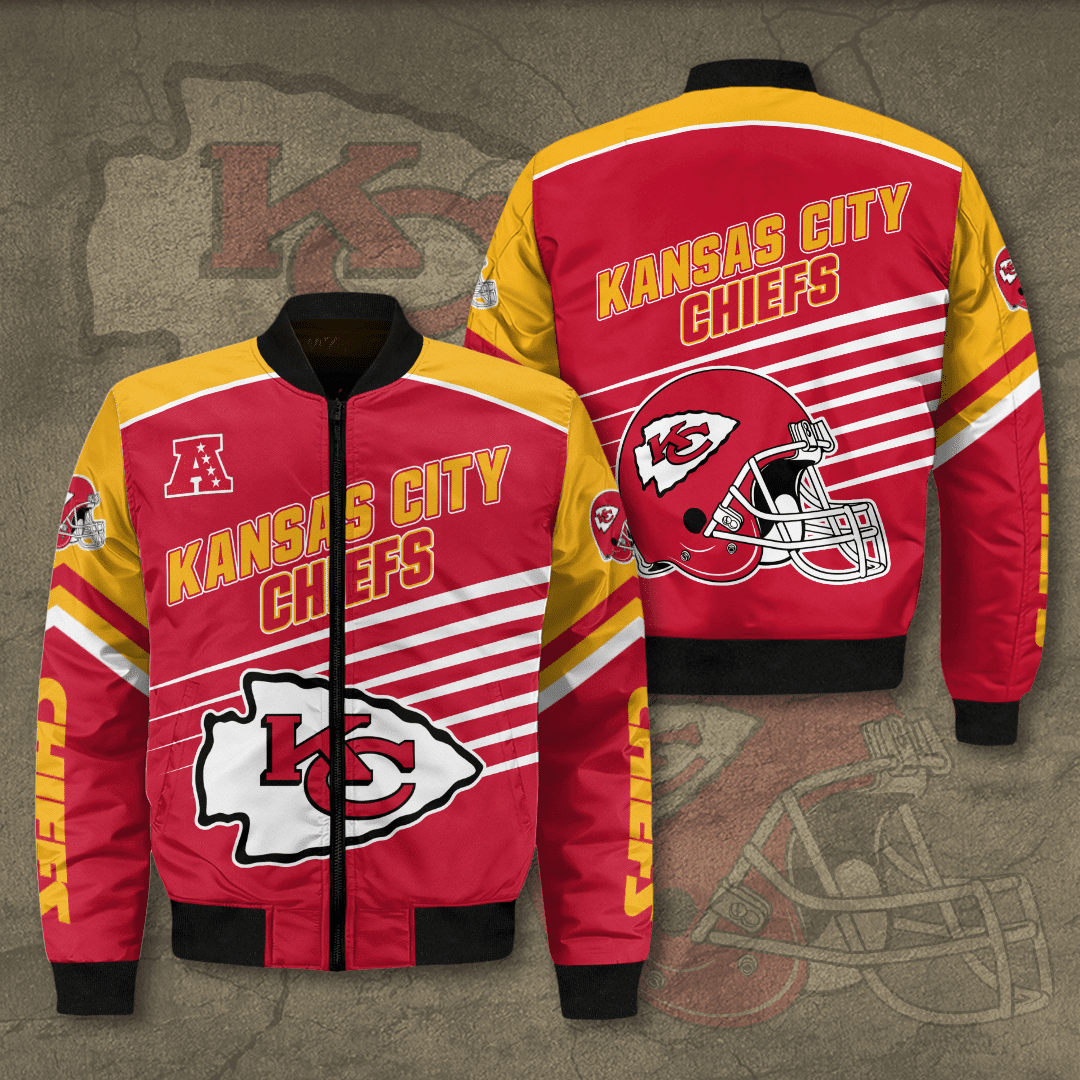 Kansas City Chiefs Football Team Bomber Jacket Full Zip Jacket For Nfl Fans Sport Workwear Style