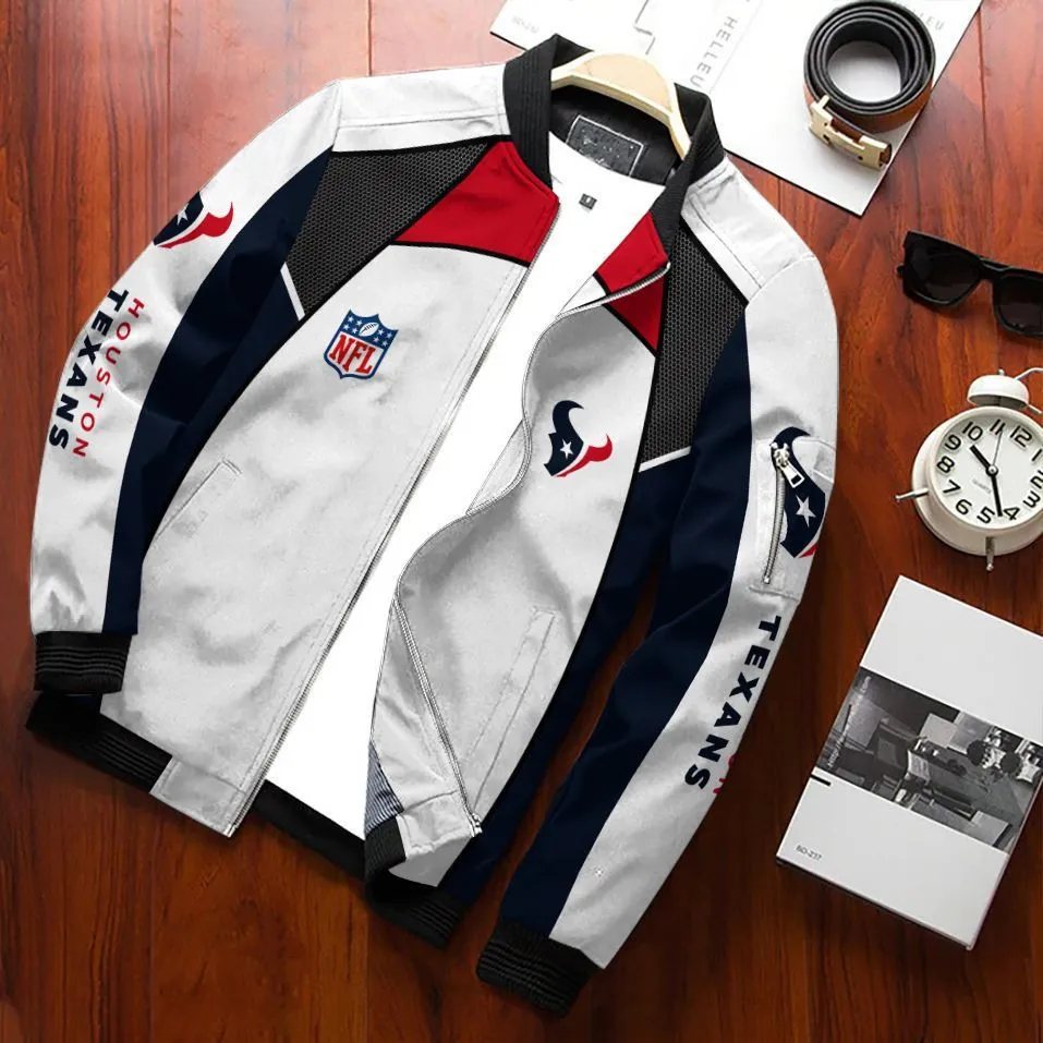 Houston Texans Football Team Bomber Jacket Full Zip Jacket For Nfl Fans Sport Classic Fit