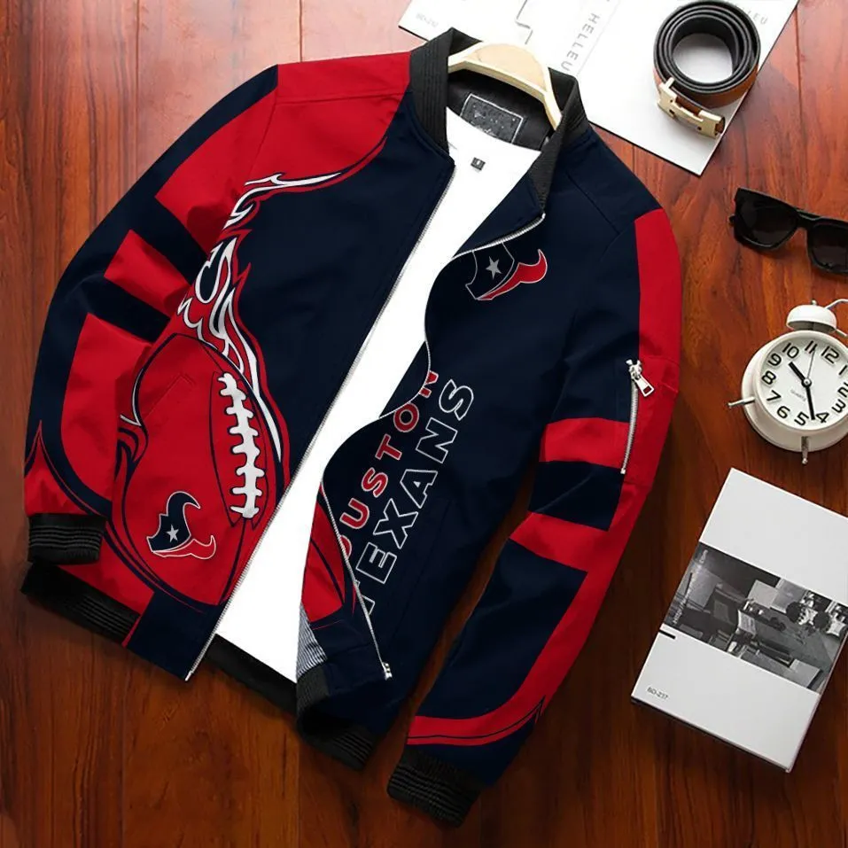Houston Texans Football Team Bomber Jacket Full Zip Jacket For Nfl Fans Sport Streetwear Look