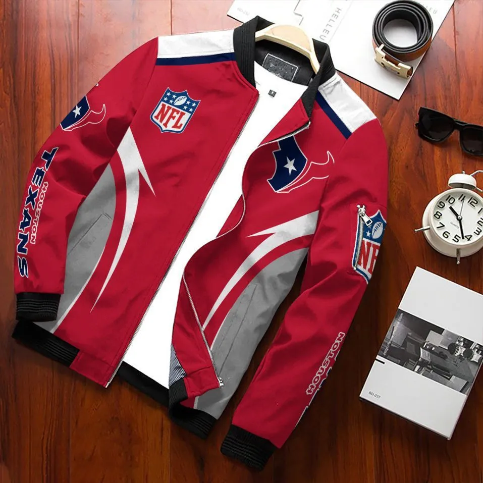 Houston Texans Football Team Bomber Jacket Full Zip Jacket For Nfl Fans Sport College Fashion
