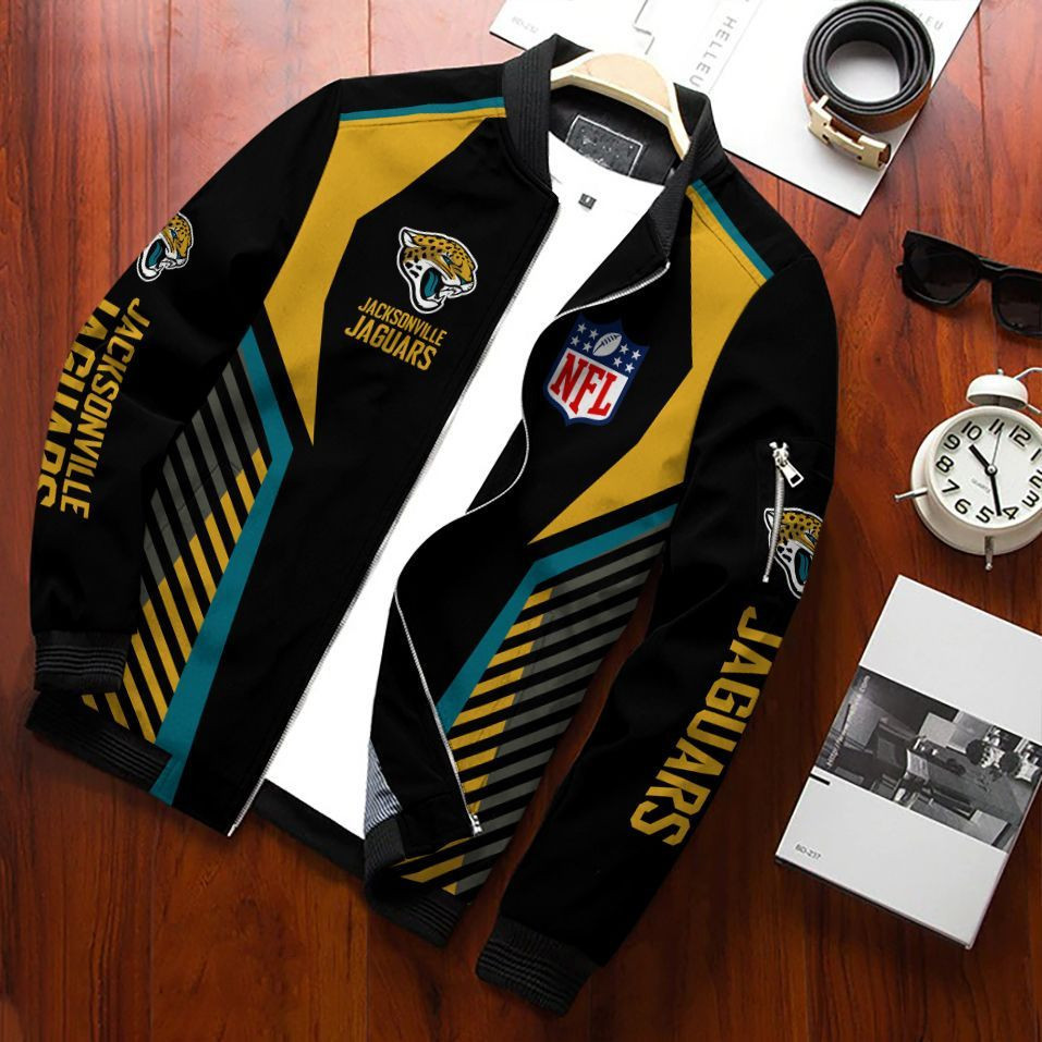 Jacksonville Jaguars Football Team Bomber Jacket Full Zip Jacket For Nfl Fan Sport