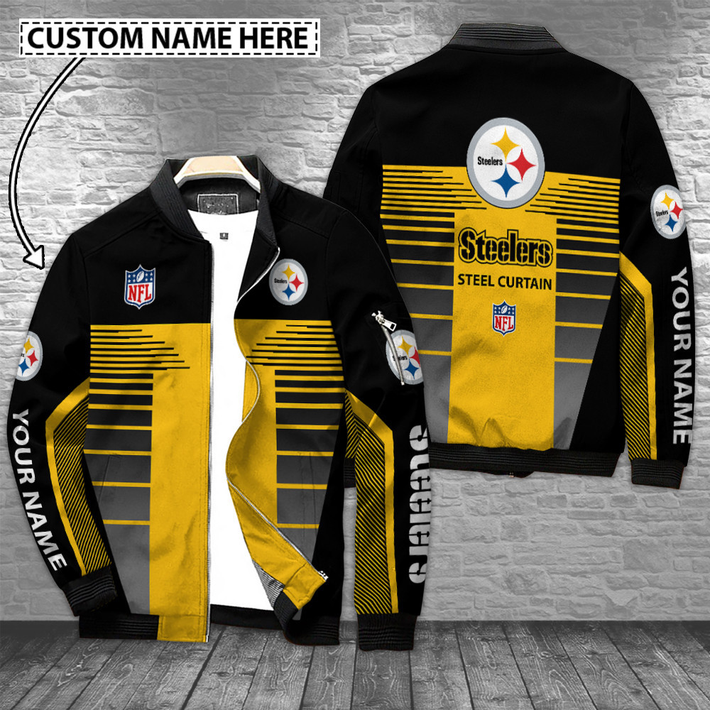 Pittsburgh Steelers Personalized Zipper Bomber Jacket Collection For Sport Fans