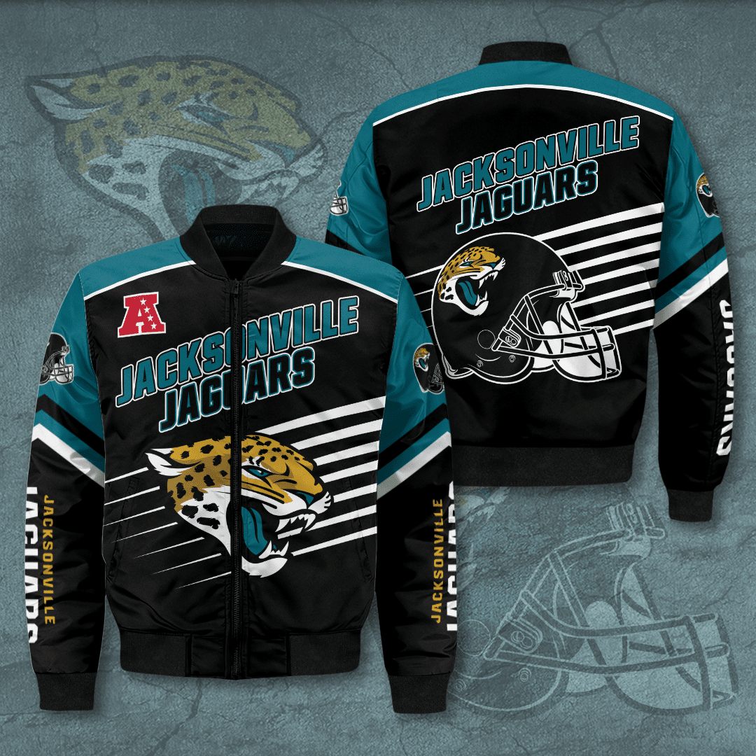 Jacksonville Jaguars Football Team Bomber Jacket Full Zip Jacket For Nfl Fans Sport