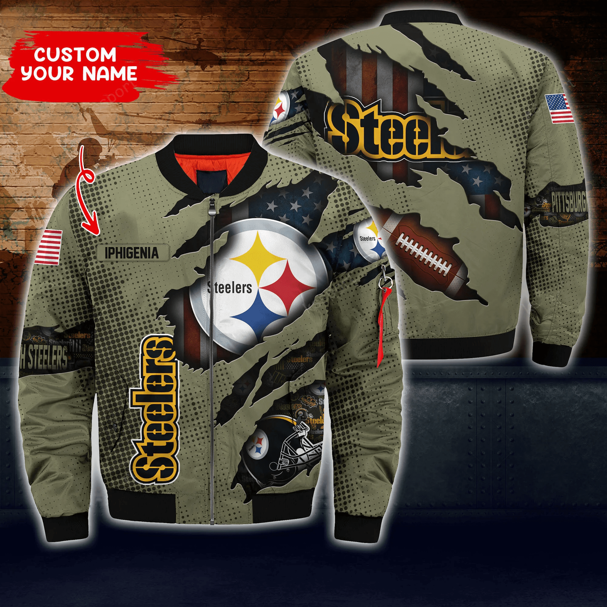 Pittsburgh Steelers Personalized Thick Special Zipper Bomber Jacket