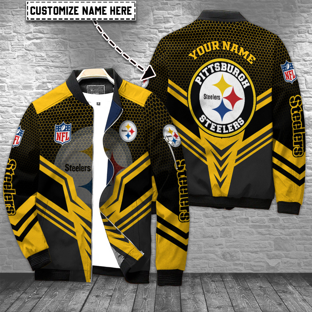 Pittsburgh Steelers Personalized Zipper Bomber Jacket For Sport Team Fan