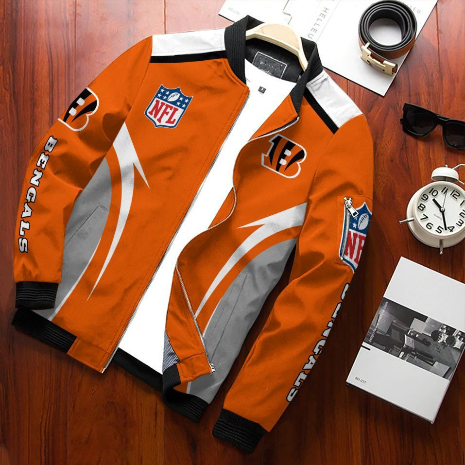 Cincinnati Bengals Casual Bomber Jacket Full Zip Jacket For Nfl Fans Sport