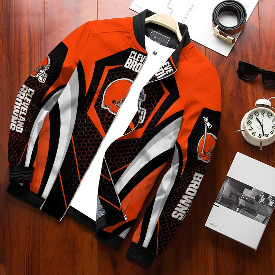 Cleveland Browns Football Team Bomber Jacket Full Zip Jacket For Nfl Fans Sport Fall Outfit