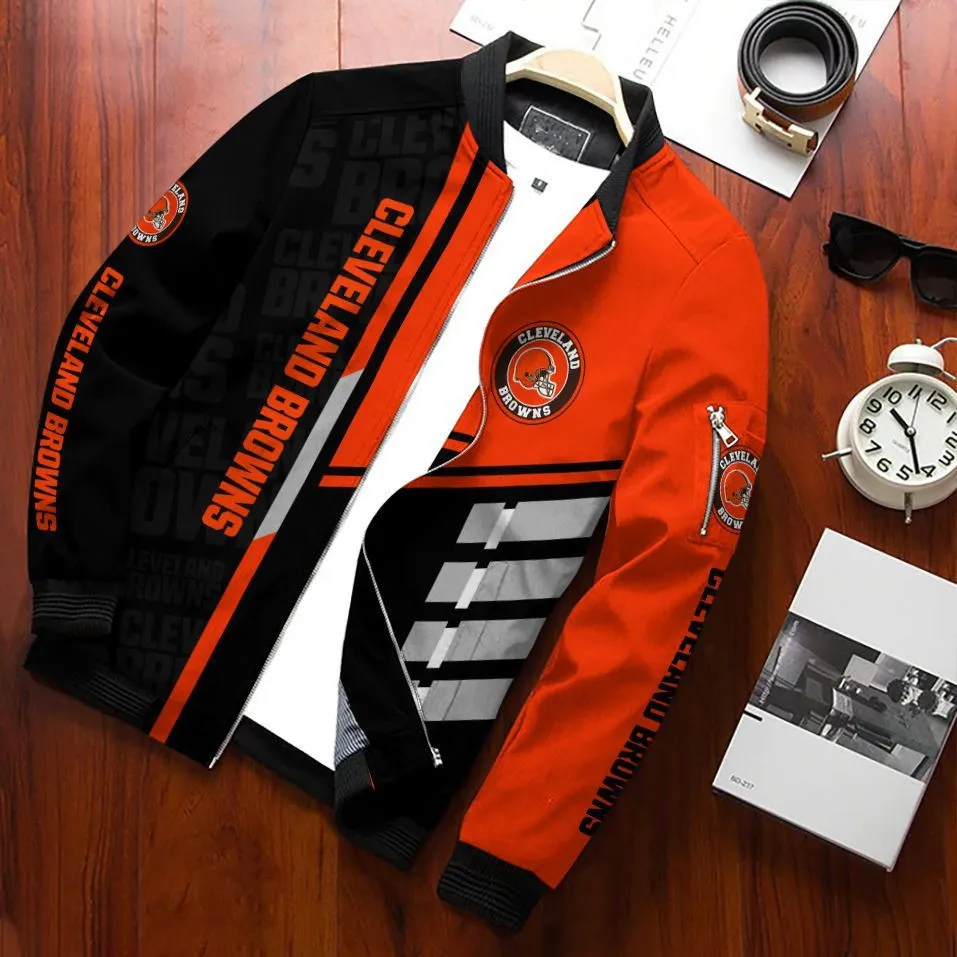 Cleveland Browns Football Team Bomber Jacket Full Zip Jacket For Nfl Fans Sport Slim Fit