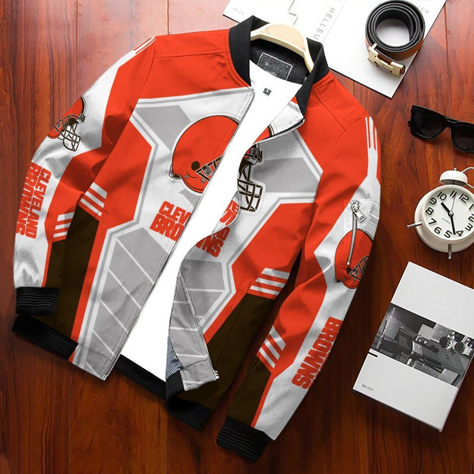 Cleveland Browns Football Team Bomber Jacket Full Zip Jacket For Nfl Fans Sport Warm Winter Coat