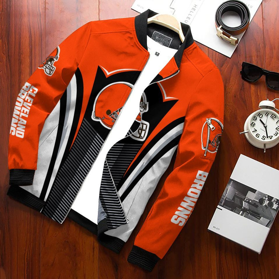 Cleveland Browns Football Team Bomber Jacket Full Zip Jacket For Nfl Fans Sport Game Day Apparel