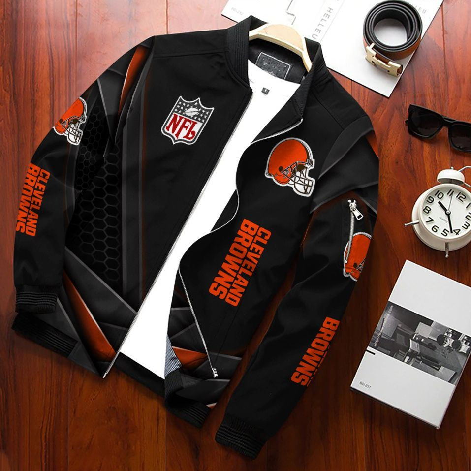 Cleveland Browns Football Team Bomber Jacket Full Zip Jacket For Nfl Fans Sport Cold Weather Gear