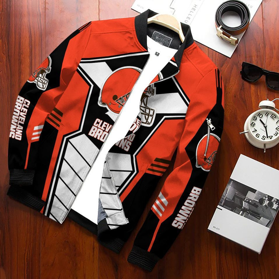 Cleveland Browns Football Team Bomber Jacket Full Zip Jacket For Nfl Fans Sport Travel Jacket