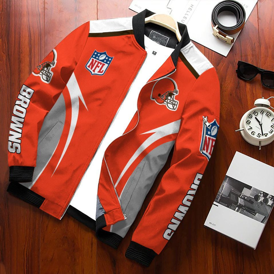 Cleveland Browns Football Team Bomber Jacket Full Zip Jacket For Nfl Fans Sport Plus Size