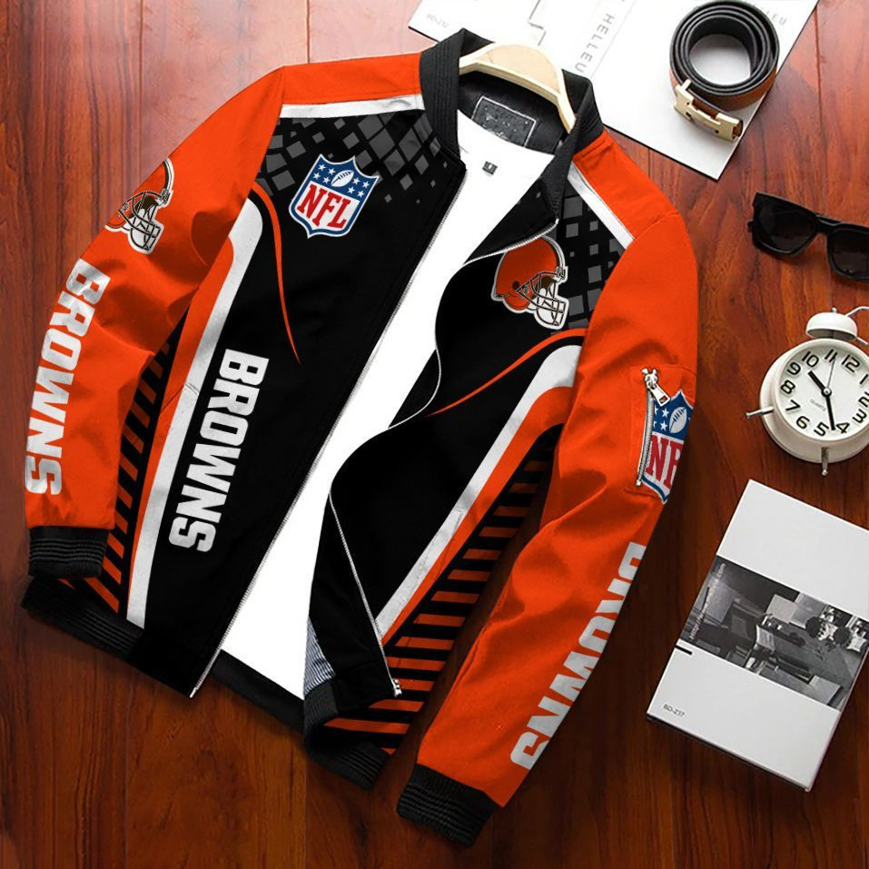 Cleveland Browns Football Team Bomber Jacket Full Zip Jacket For Nfl Fans Sport Streetwear Look