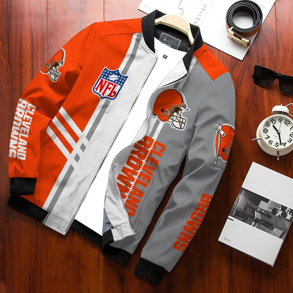 Cleveland Browns Football Team Bomber Jacket Full Zip Jacket For Nfl Fans Sport Party Outfit