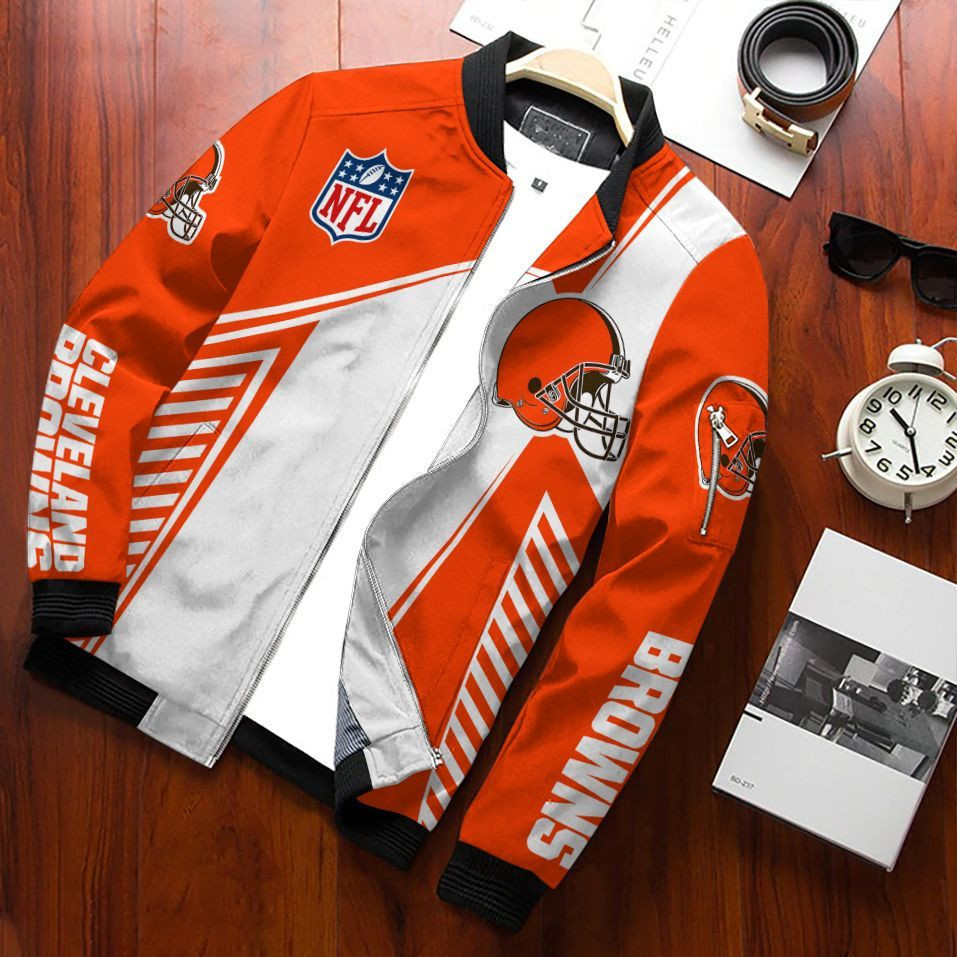 Cleveland Browns Football Team Bomber Jacket Full Zip Jacket For Nfl Fans Sport Everyday Wear