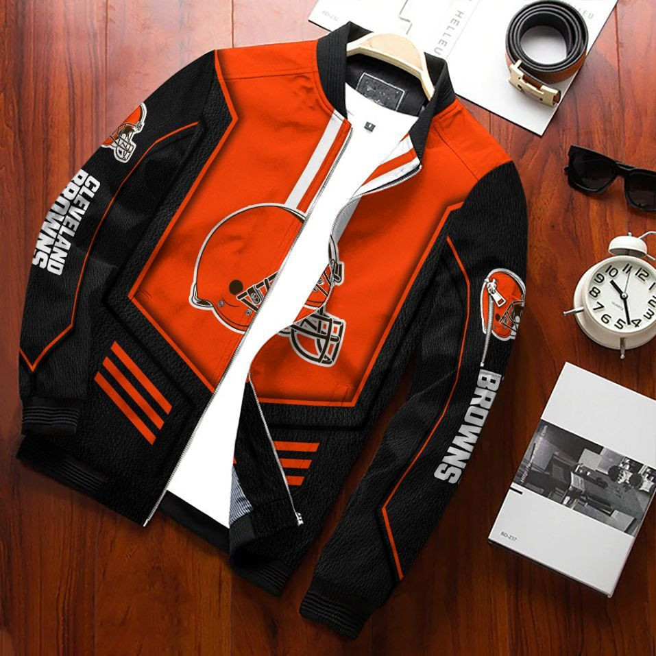 Cleveland Browns Football Team Bomber Jacket Full Zip Jacket For Nfl Fan