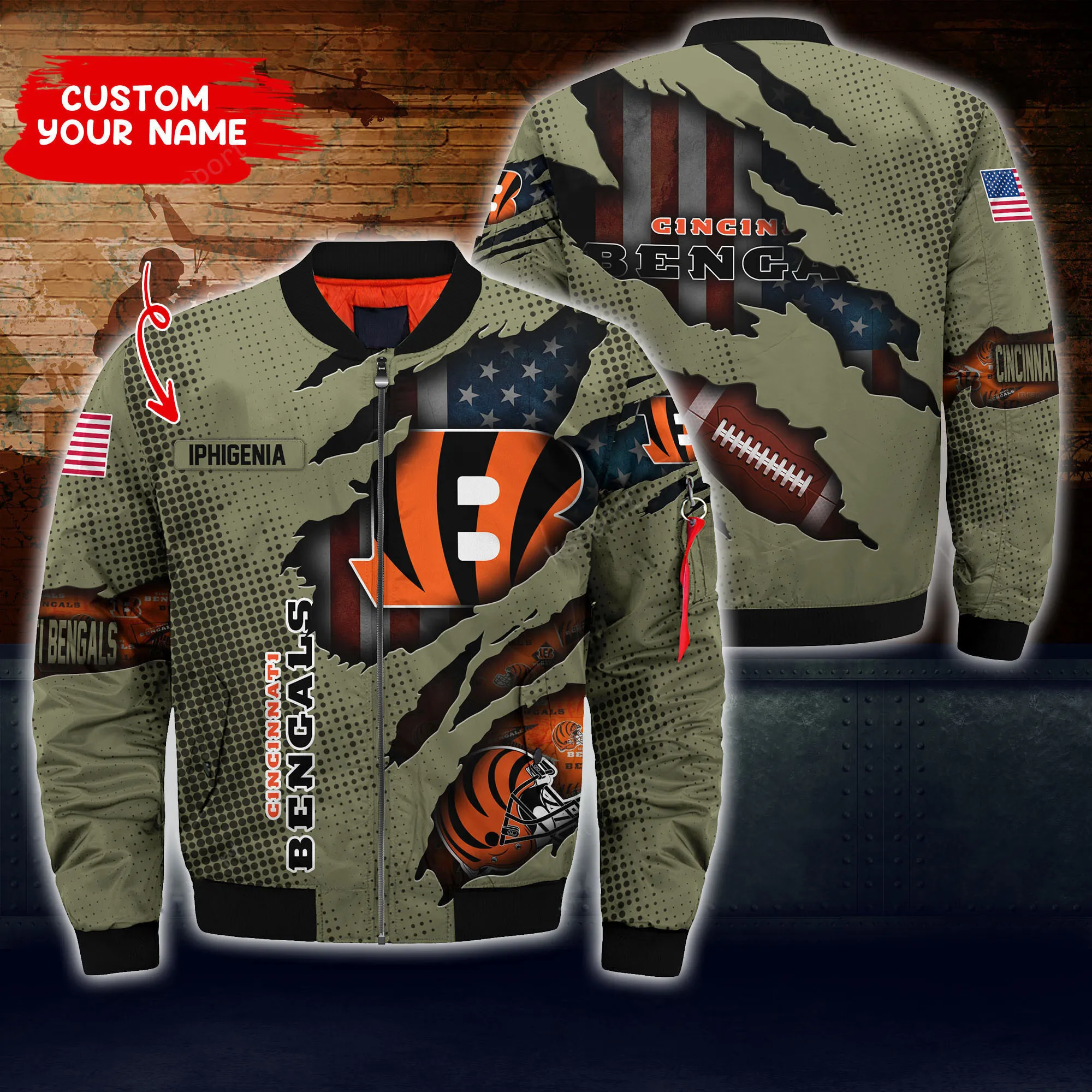 Cincinnati Bengals Personalized Thick Special Zipper Bomber Jacket