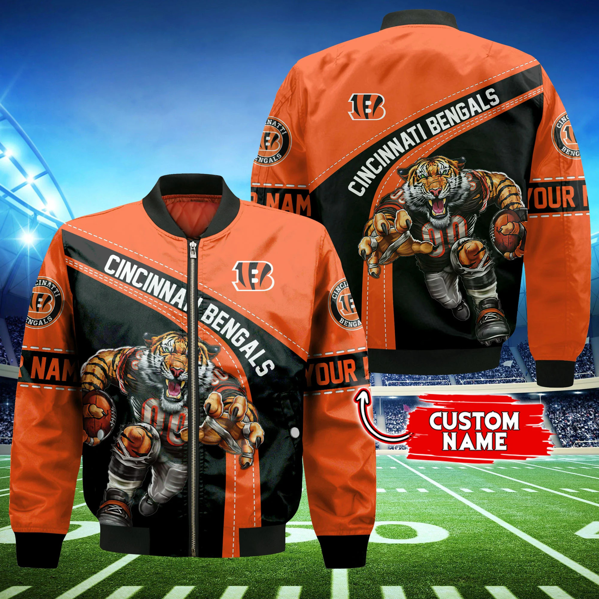 Cincinnati Bengals Personalized Thick Bomber Jacket