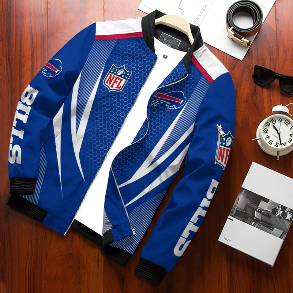 Buffalo Bills Bomber Jacket Full Zip Jacket For Nfl Fans Sport Durable Fabric