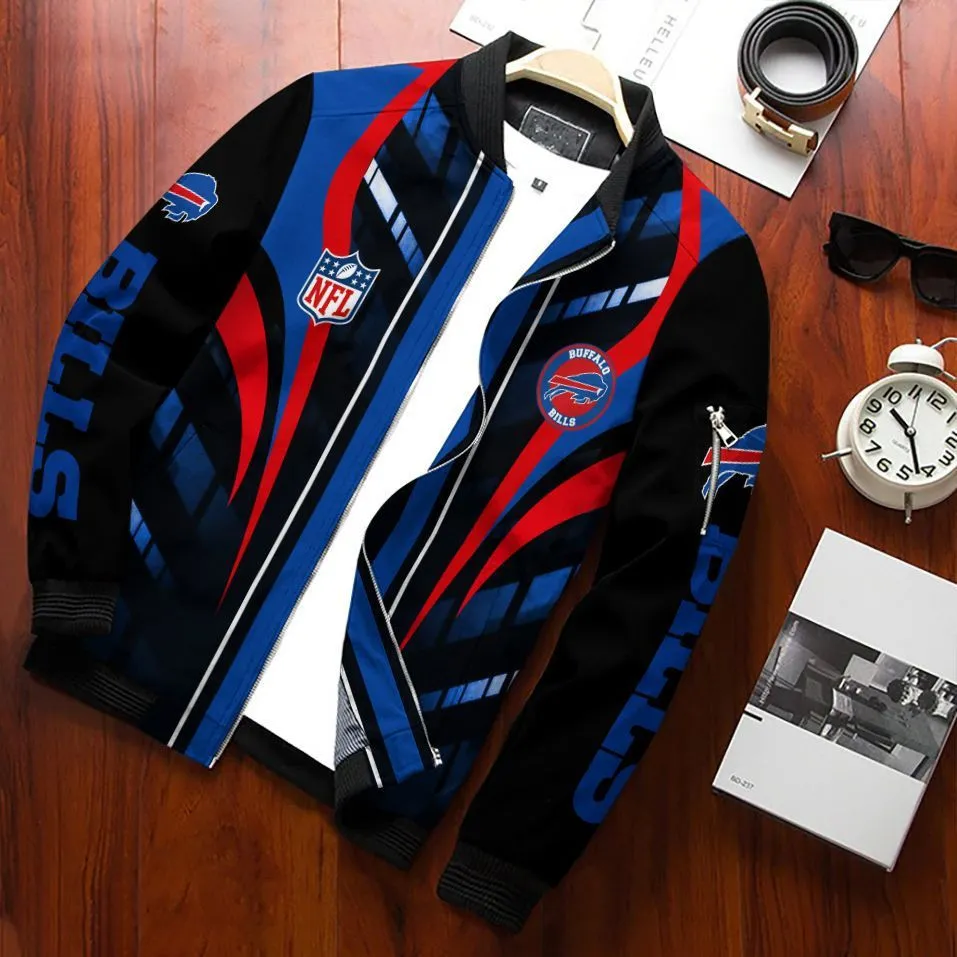 Buffalo Bills Bomber Jacket Full Zip Jacket For Nfl Fans Sport Machine Washable
