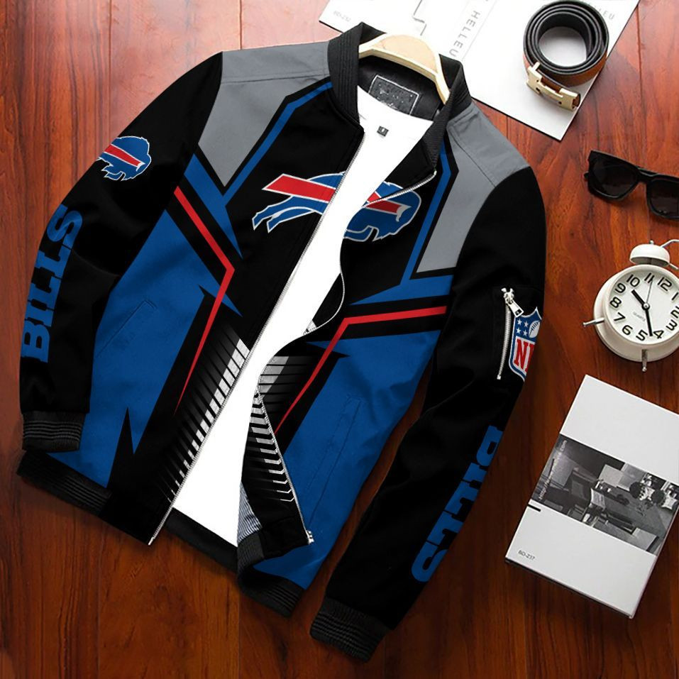 Buffalo Bills Bomber Jacket Full Zip Jacket For Nfl Fans Sport Weather Resistant