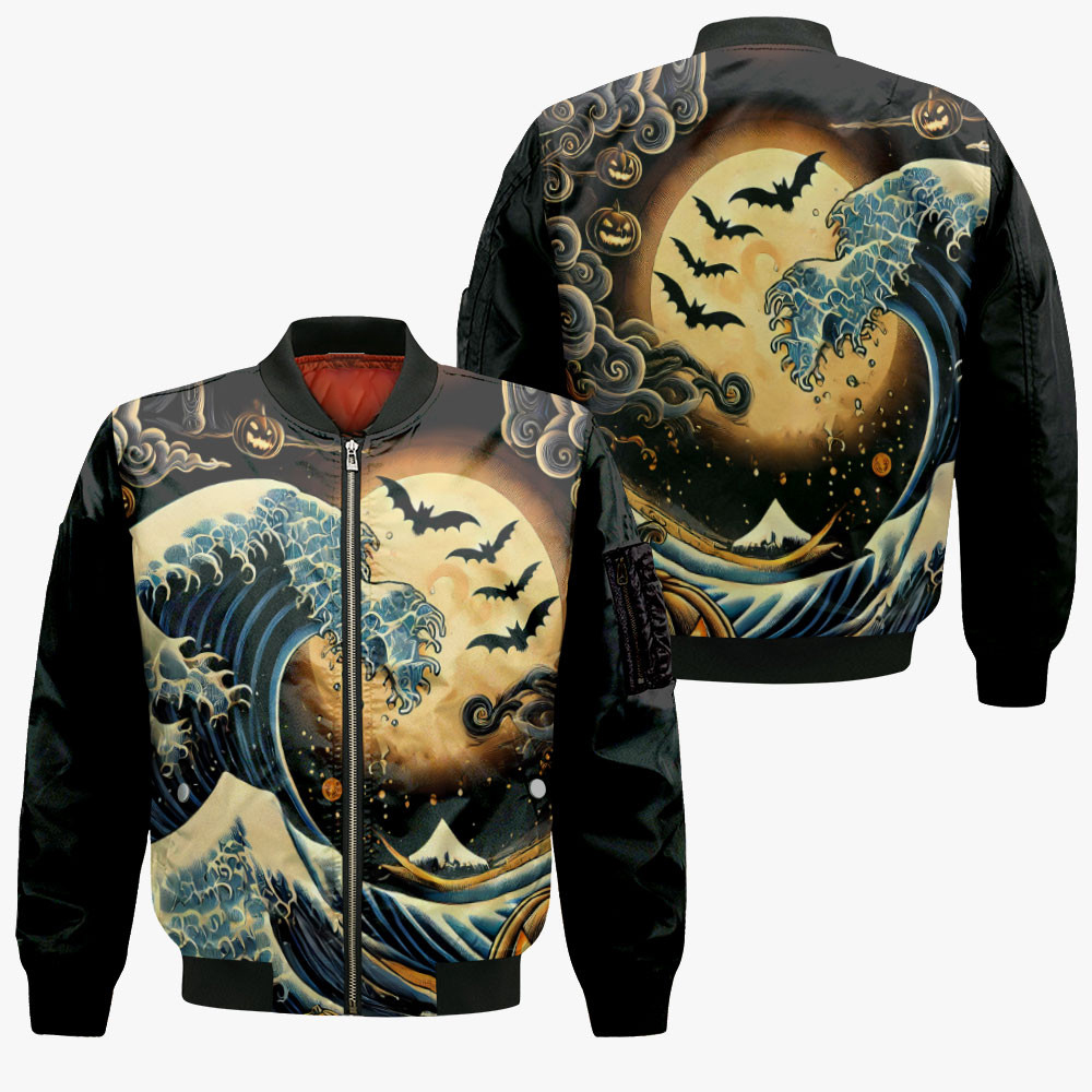 Kanagawa Wave Japan Halloween Anime Bomber Jacket Printed For Anime Manga Fans