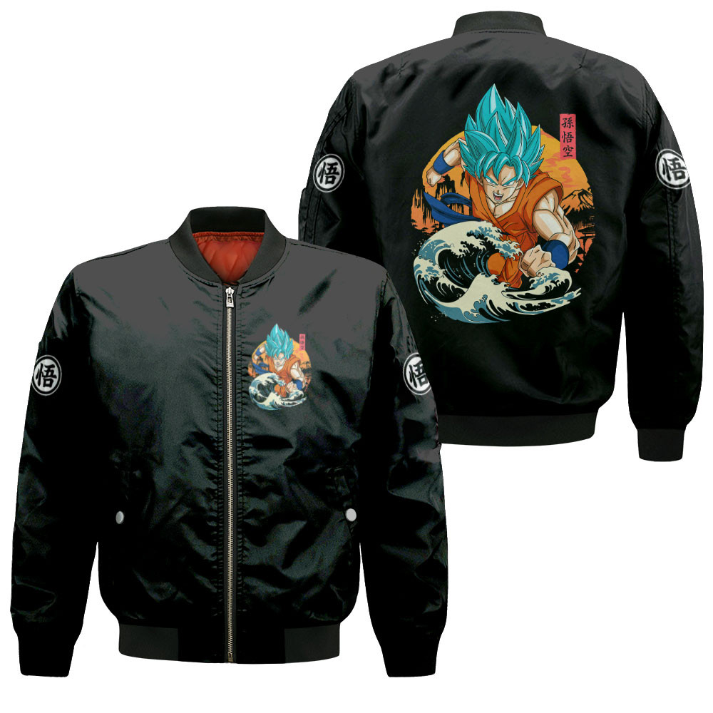 Goku Blue Kanagawa Anime Bomber Jacket Printed For Anime Manga Fans