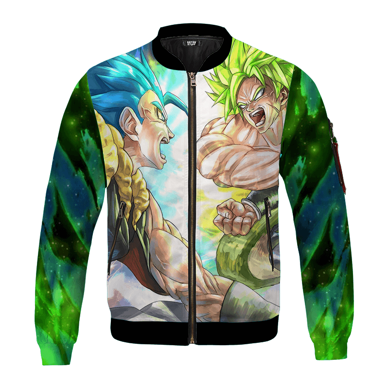 Gogeta Vs Broly Anime Art All Over Print Green Bomber Jacket For Anime Manga Fans