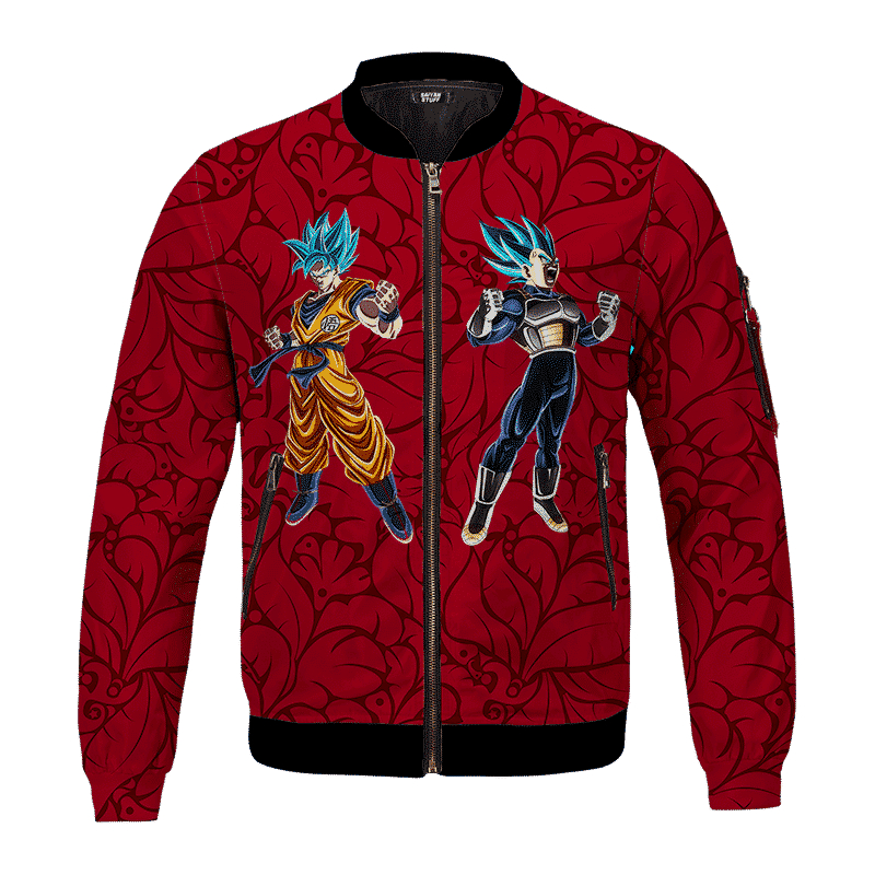 Goku Vegeta Mad Super Saiyan Blue Floral Red Cool Bomber Jacket For Anime Manga Fans