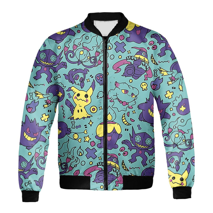 Pokemon Bomber Jacket Ghost Type All Pokemon Pattern Bomber Blue For Anime Manga Fans