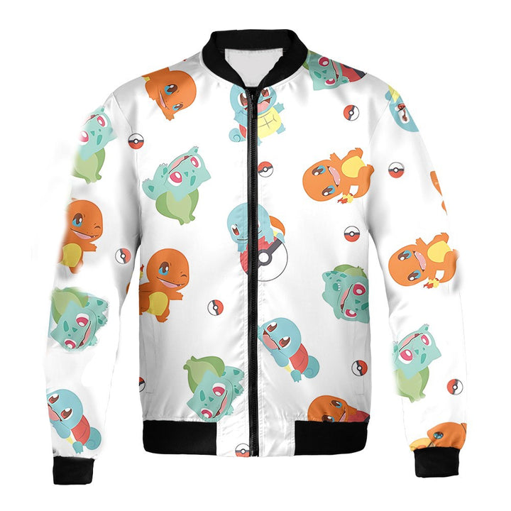 Pokemon Bomber Jacket Pokemon Starters Pokeball Pattern Bomber White For Anime Manga Fans