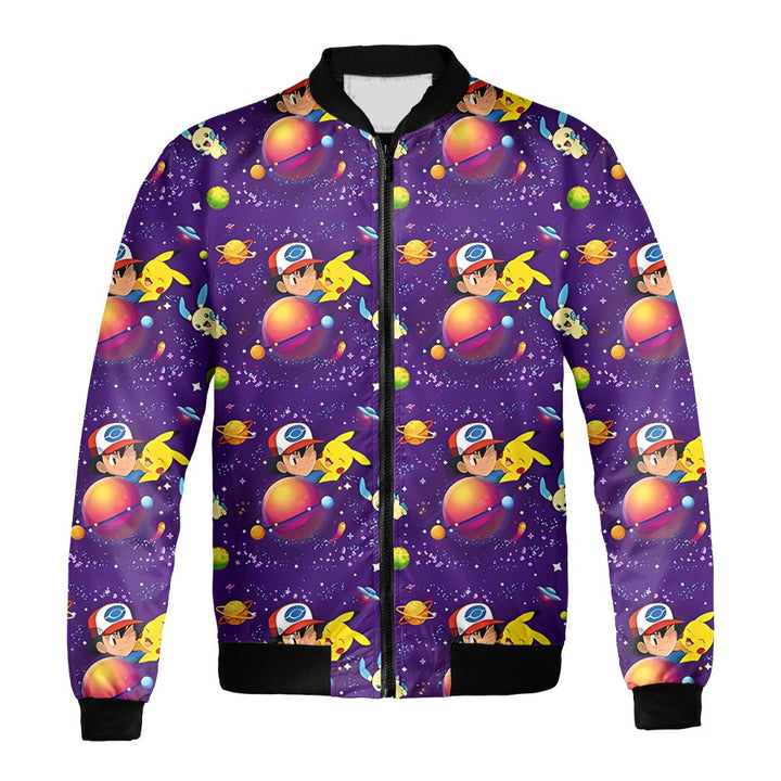 Pokemon Bomber Jacket Pokemon Pikachu Ash Ketchum Galaxy Bomber Purple For Anime Manga Fans