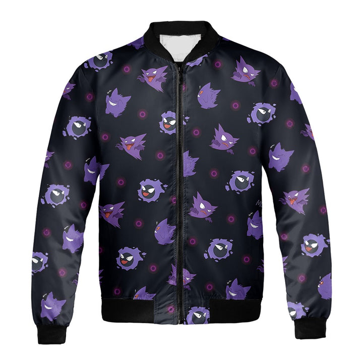 Pokemon Bomber Jacket Gengar Evolution Pokemon Pattern Bomber Black Purple For Anime Manga Fans
