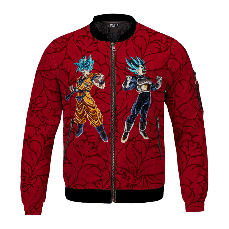 Goku Vegeta Mad Super Saiyan Blue Floral Red Cool Bomber Jacket For Anime Manga Fans