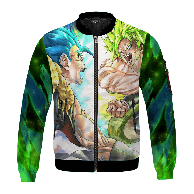 Gogeta Vs Broly Anime Art All Over Print Green Bomber Jacket For Anime Manga Fans