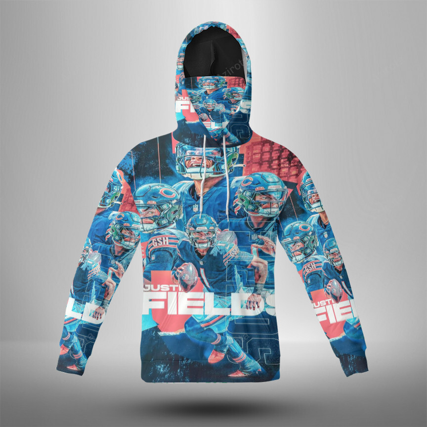 Chicago Bears Justin Fields1 3D Mask With Hoodie For Men And Women Nfl Fans Gear