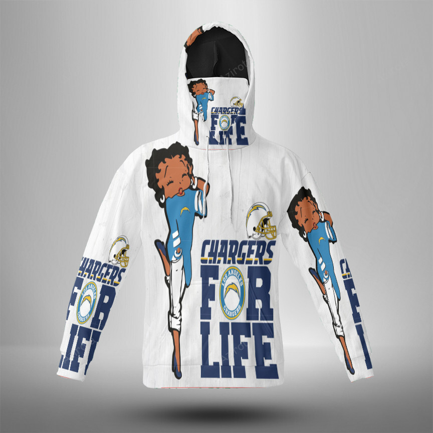 Los Angeles Chargers Betty Boop V44 3D Mask With Hoodie For Men And Women Nfl Fans Gear