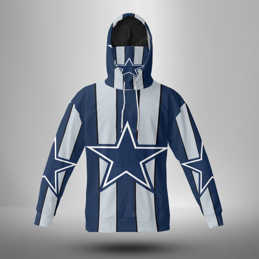 Dallas Cowboys Star Striped Navy 3D Mask With Hoodie For Men And Women Nfl Fans Gear
