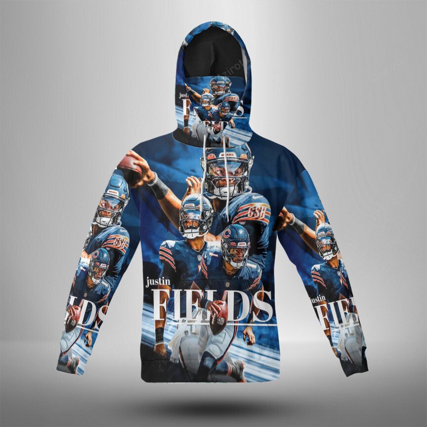 Chicago Bears Justin Fields9 3D Mask With Hoodie For Men And Women Nfl Fans Gear