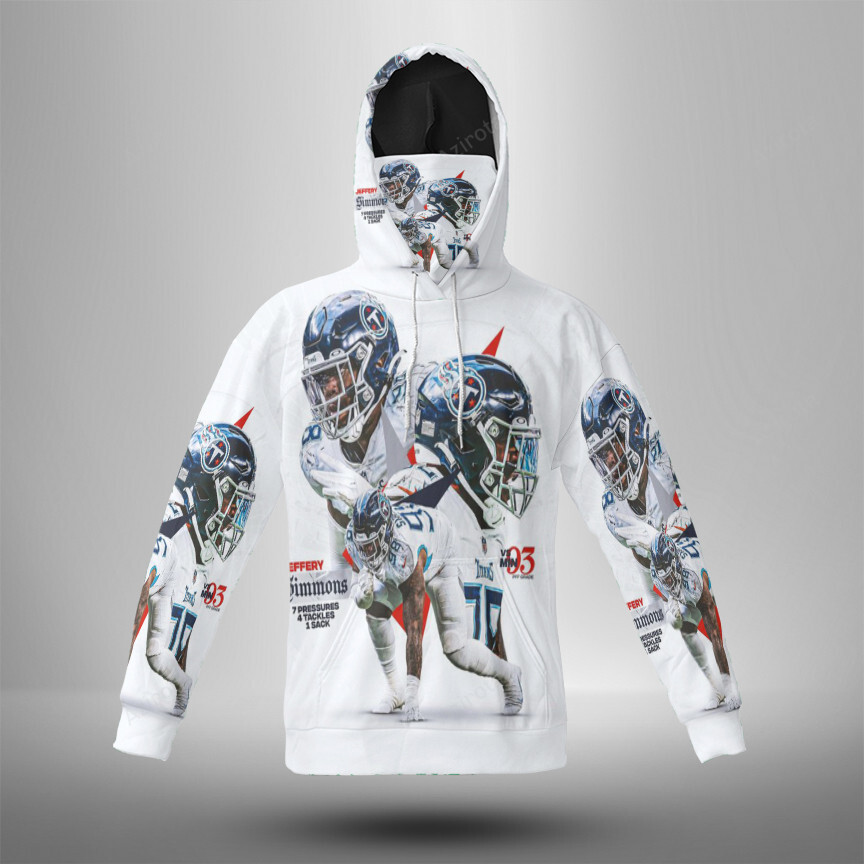 Tennessee Titans Jeffery Simmons1 3D Mask With Hoodie For Men And Women Nfl Fans Gear