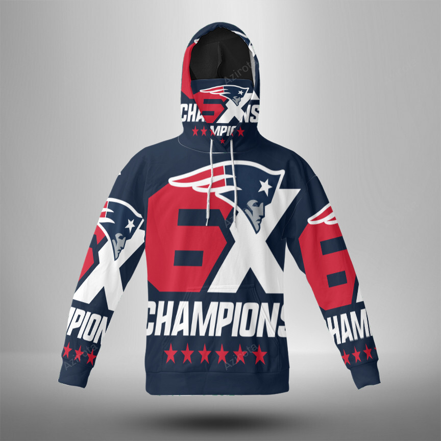 New England Patriots 6X Champions Blue 3D Mask With Hoodie For Men And Women Nfl Fans Gear