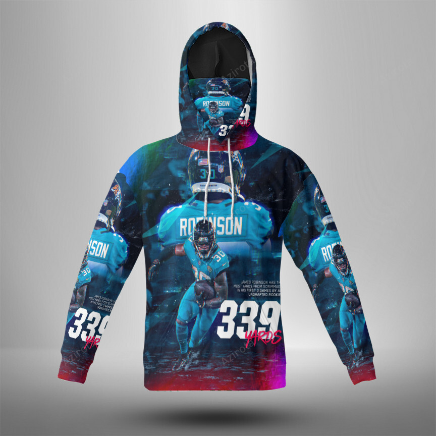Jacksonville Jaguars James Robinson 30 V3 3D Mask With Hoodie For Men And Women Nfl Fans Gear