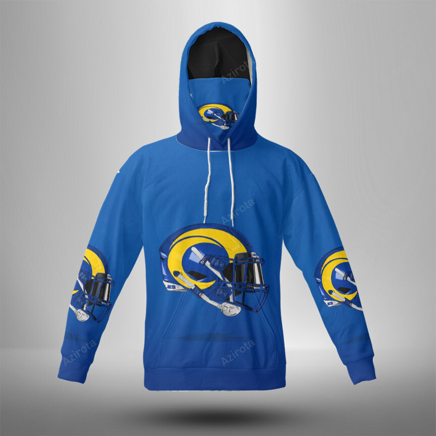 Los Angeles Rams Helmet Blue 3D Mask With Hoodie For Men And Women Nfl Fans Gear