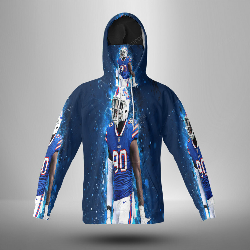 Buffalo Bills 90 Shaq Lawson 3D Mask With Hoodie For Men And Women Nfl Fans Gear