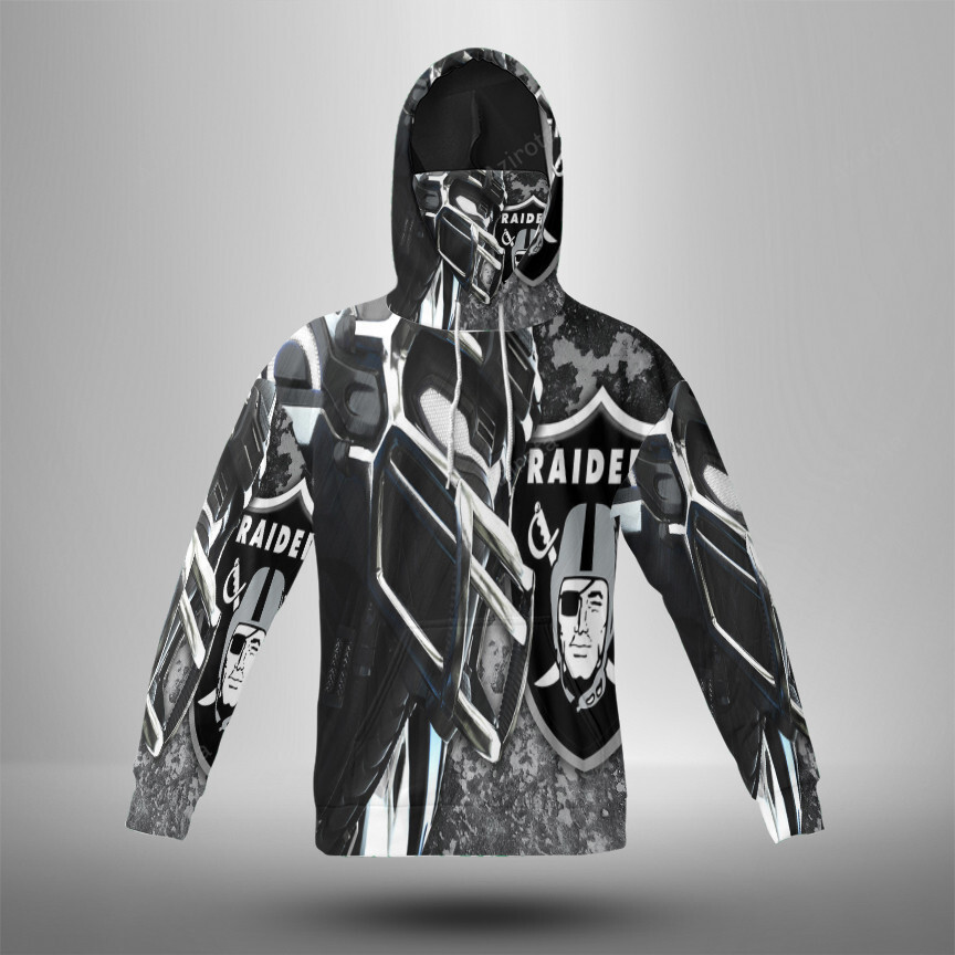 Las Vegas Raiders Logo Player Art 3D Mask With Hoodie For Men And Women Nfl Fans Gear