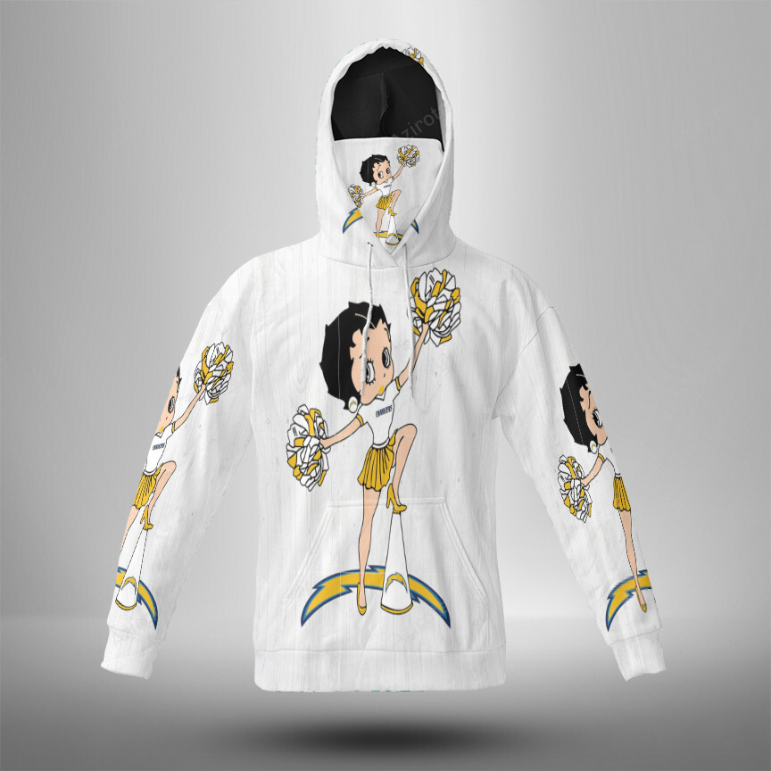 Los Angeles Chargers Betty Boop V43 3D Mask With Hoodie For Men And Women Nfl Fans Gear