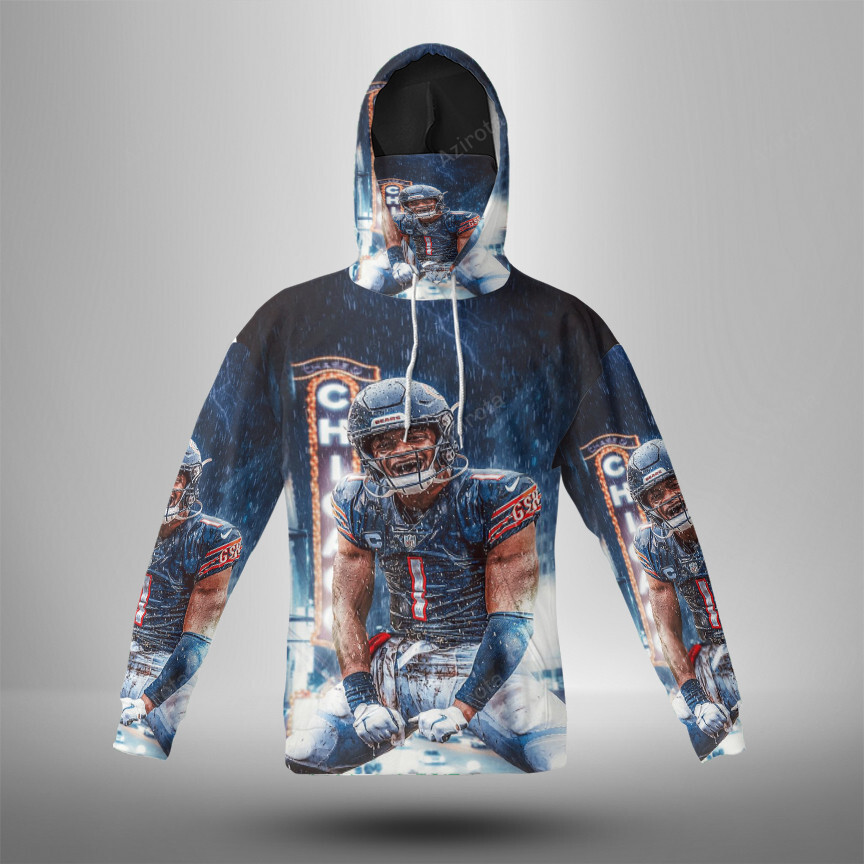 Chicago Bears Justin Fields2 3D Mask With Hoodie For Men And Women Nfl Fans Gear